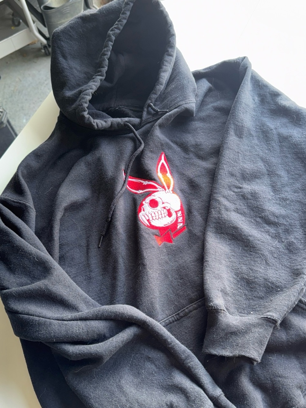 PLAYBOY Black Crewneck Sweatshirt with Red Skull Bunny Patch